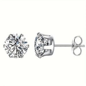 6mm 18K White Gold Plated Titanium Steel Cubic Zirconia Studs
